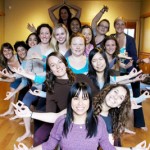group of students praacticing mudra