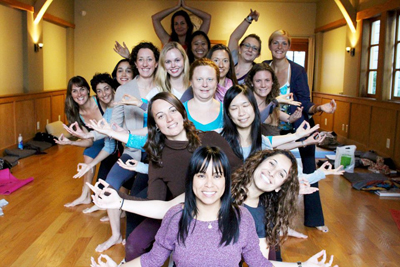 group of students praacticing mudra